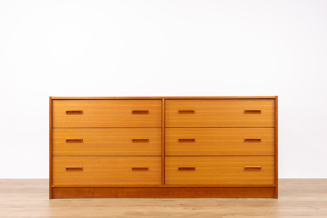Mid-Century Modern Long Low Teak Dresser - (D1645)