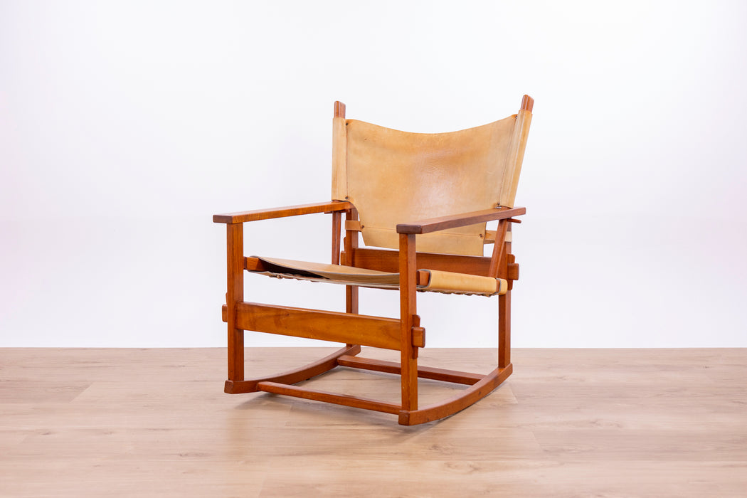 Mid-Century Teak & Leather Safari Rocking Chair by Kai Winding - (D1517)