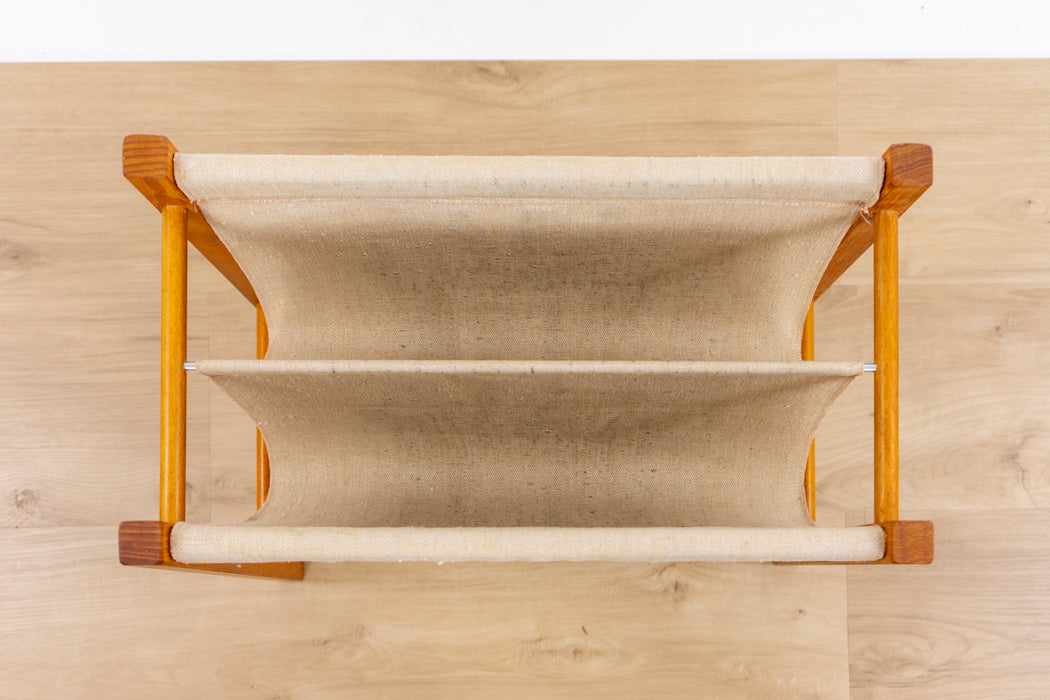 Danish Modern Teak and Canvas Magazine Rack - (D1533)