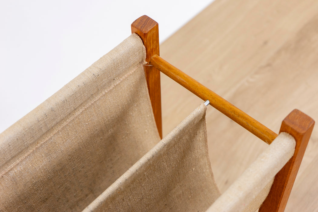 Danish Modern Teak and Canvas Magazine Rack - (D1533)