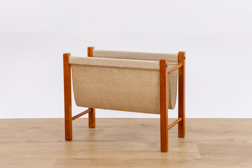 Danish Modern Teak and Canvas Magazine Rack - (D1533)