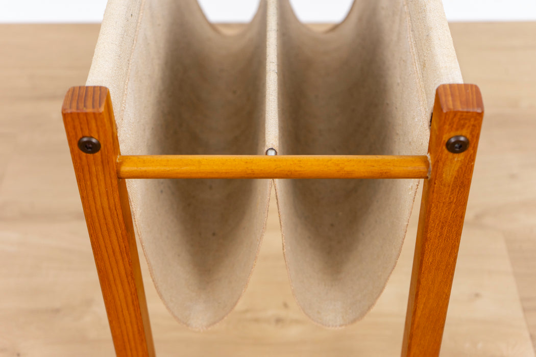 Danish Modern Teak and Canvas Magazine Rack - (D1533)
