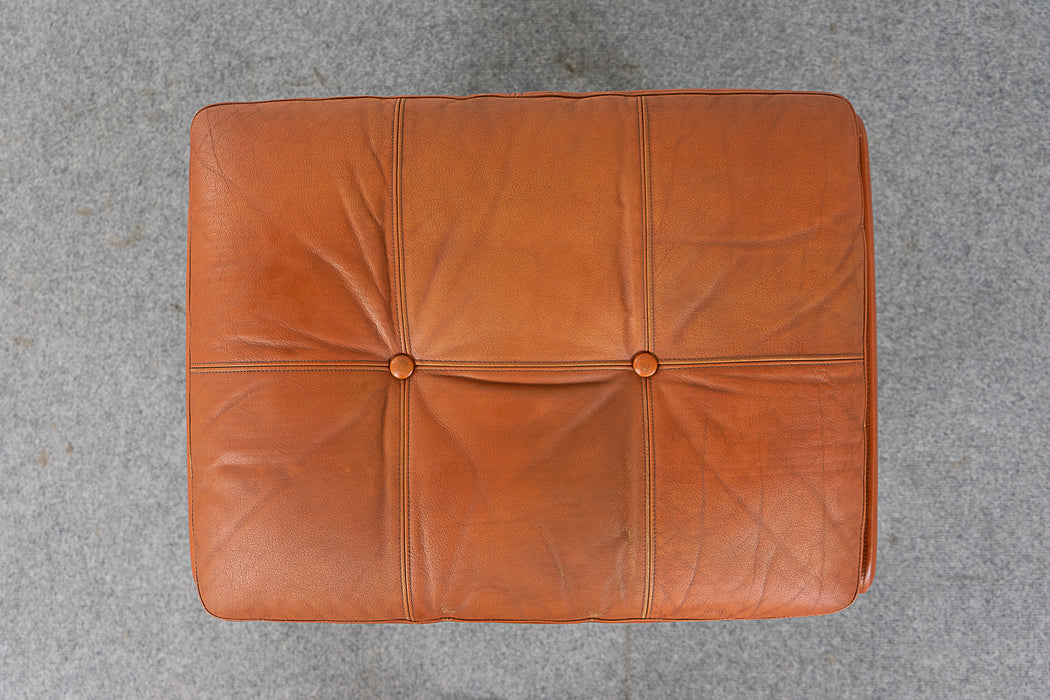 Mid-Century Leather & Teak Footstool - (322-098)
