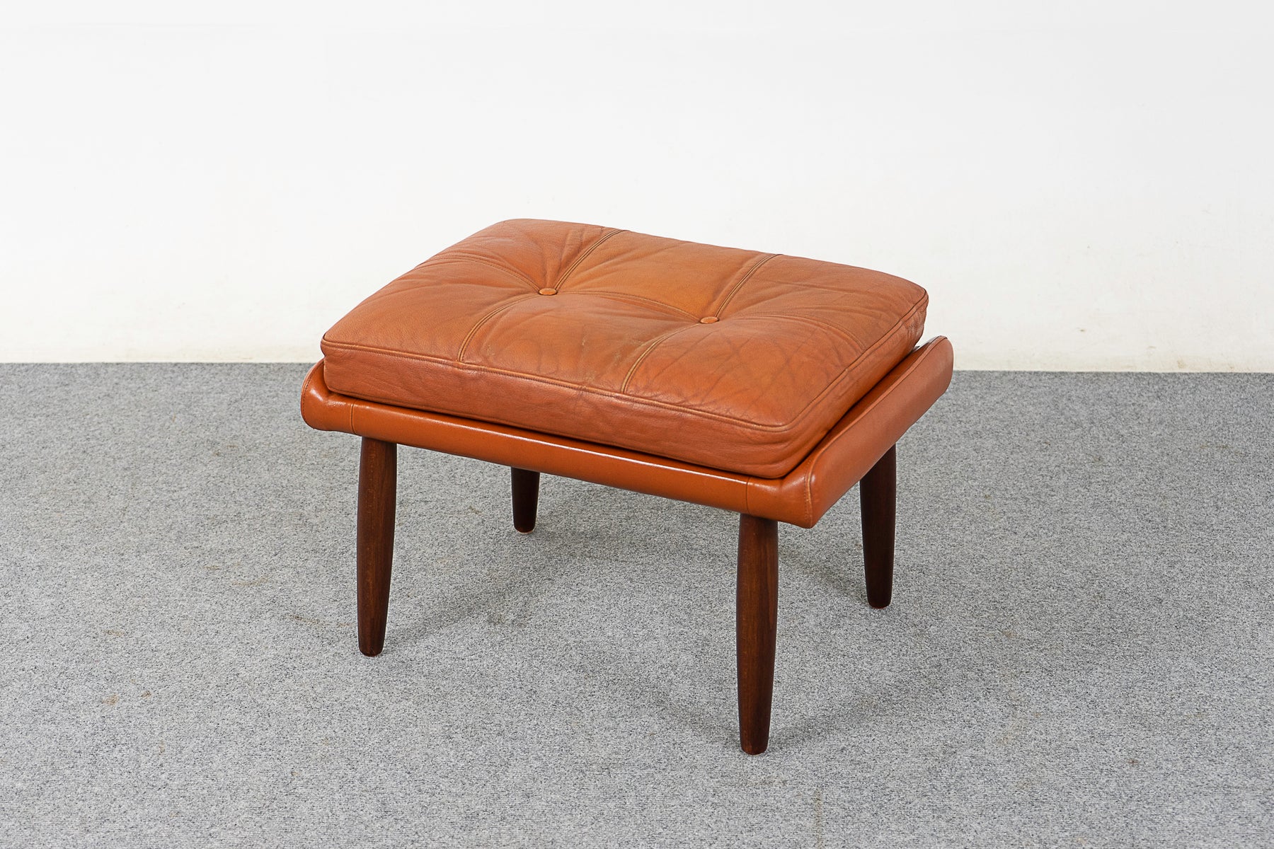 Danish Modern Leather & Teak Footstool - (322-098)
