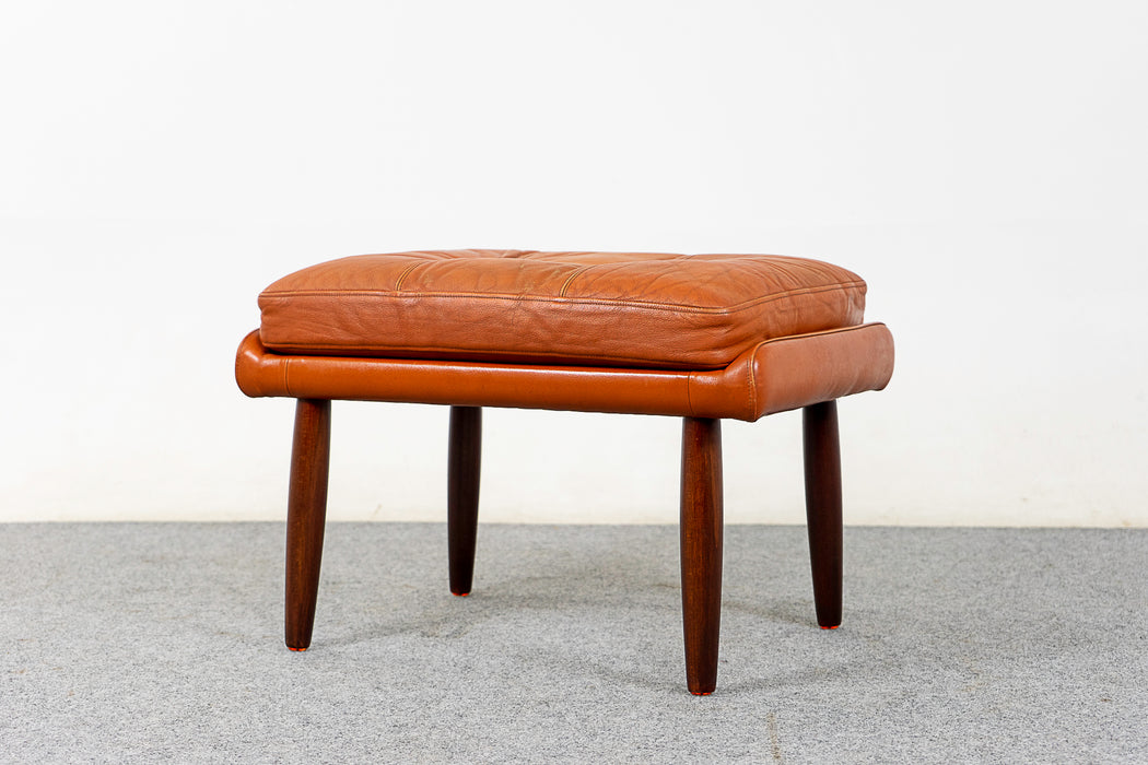 Danish Modern Leather & Teak Footstool - (322-098)