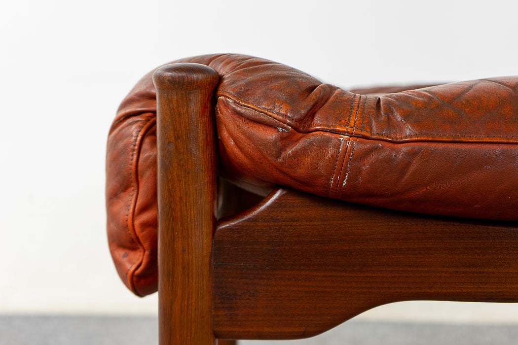 Danish Modern Teak & Leather Footstool - (D1005)