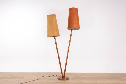Mid Century Teak Double Stemmed Floor Lamp - (D1599)