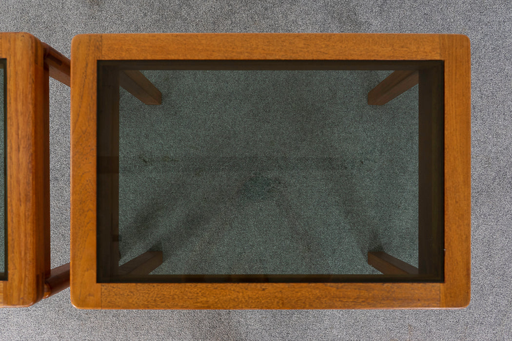 SALE - Teak & Smoked Glass Side Tables - (D1013)