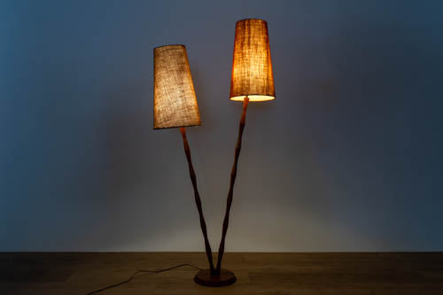 Mid Century Teak Double Stemmed Floor Lamp - (D1599)