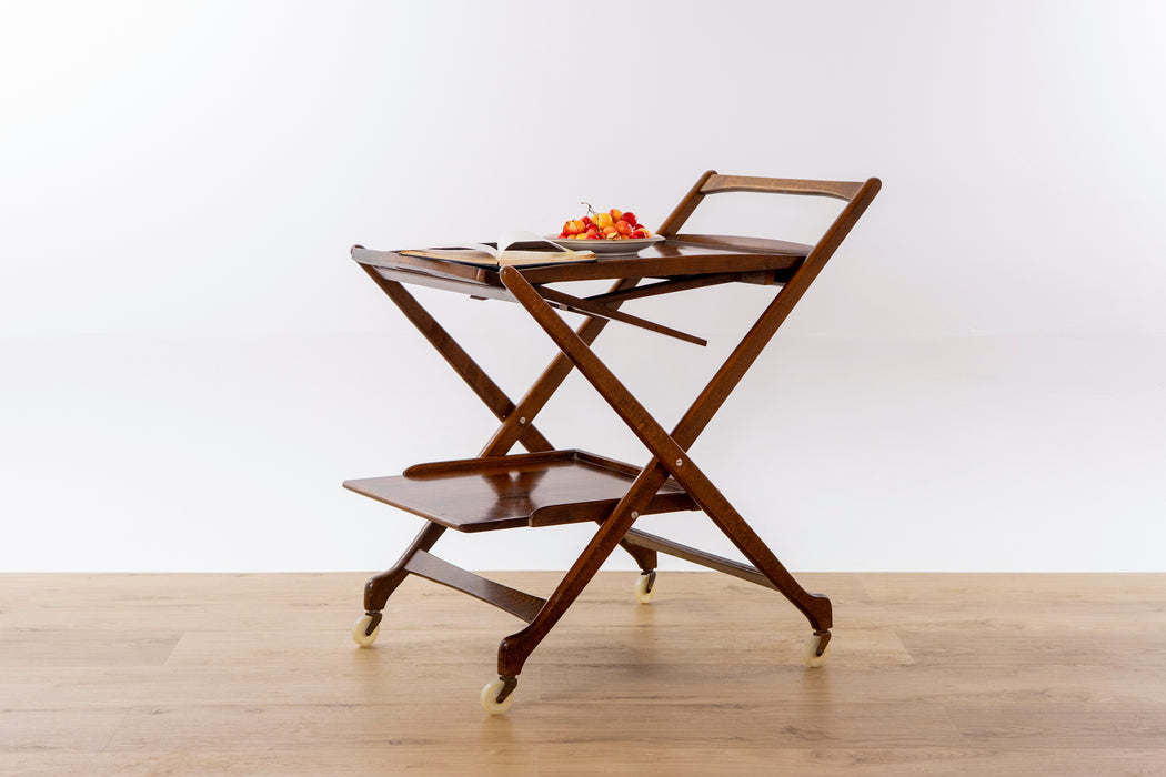Mid Century Walnut Convertible Serving Cart  - (D1541)