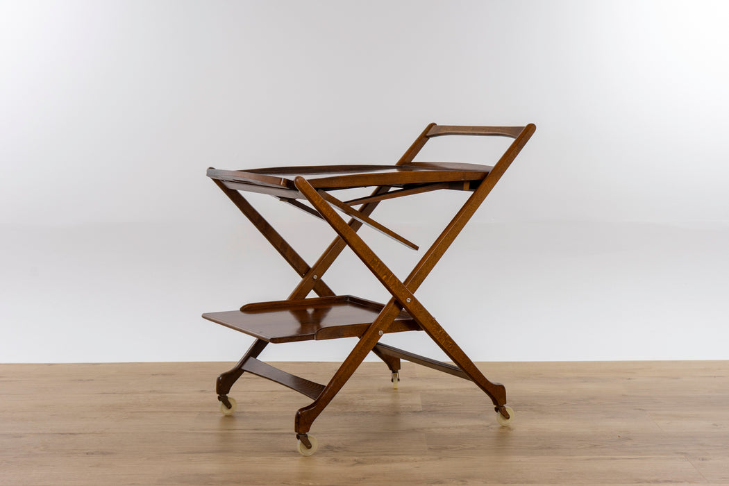 Mid Century Walnut Convertible Serving Cart  - (D1541)
