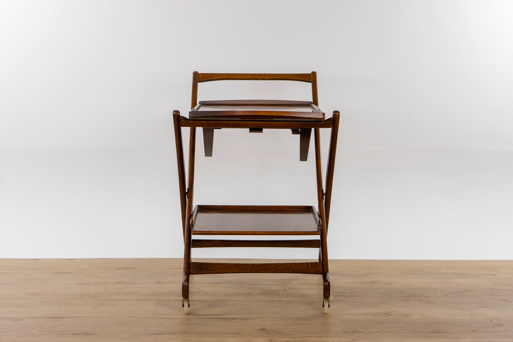 Mid Century Walnut Convertible Serving Cart  - (D1541)