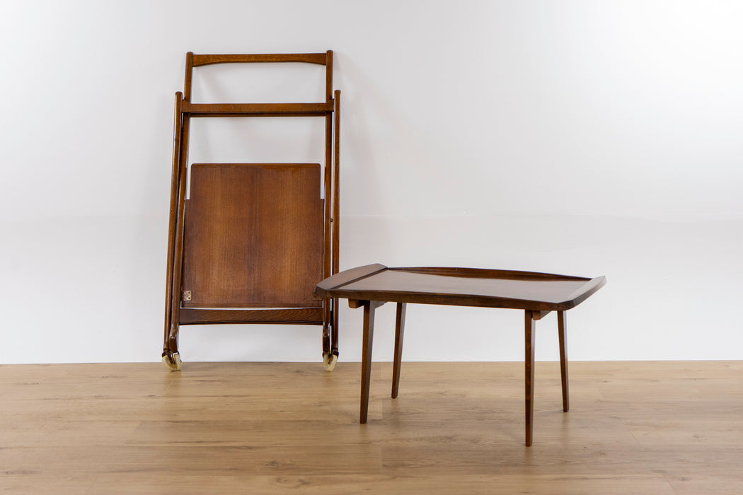 Mid Century Walnut Convertible Serving Cart  - (D1541)