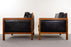 Oak & Vinyl Lounge Chair Pair - (D1291)