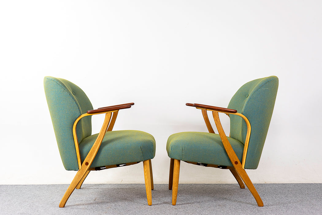 Oak & Teak Lounge Chair Pair - (321-249)