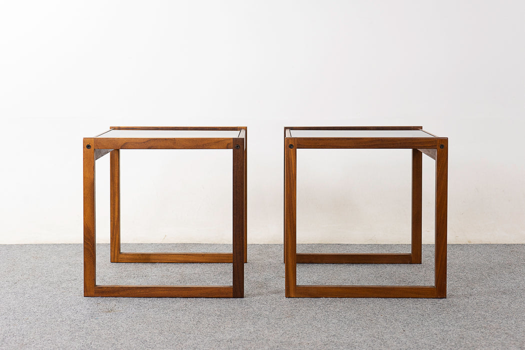 Rosewood & Glass Danish Side Table Pair - (D1070)