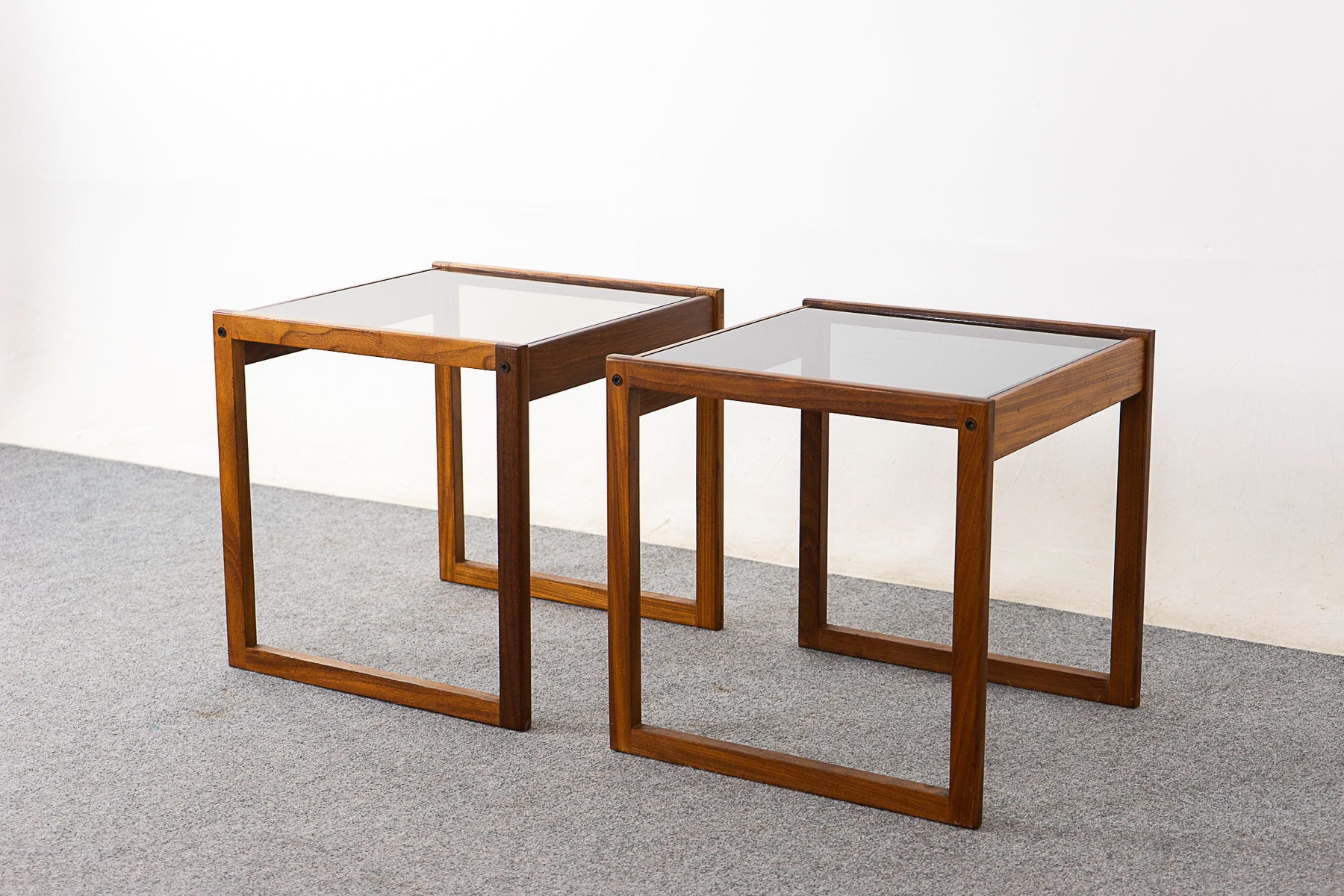 Rosewood & Glass Danish Side Table Pair - (D1070)