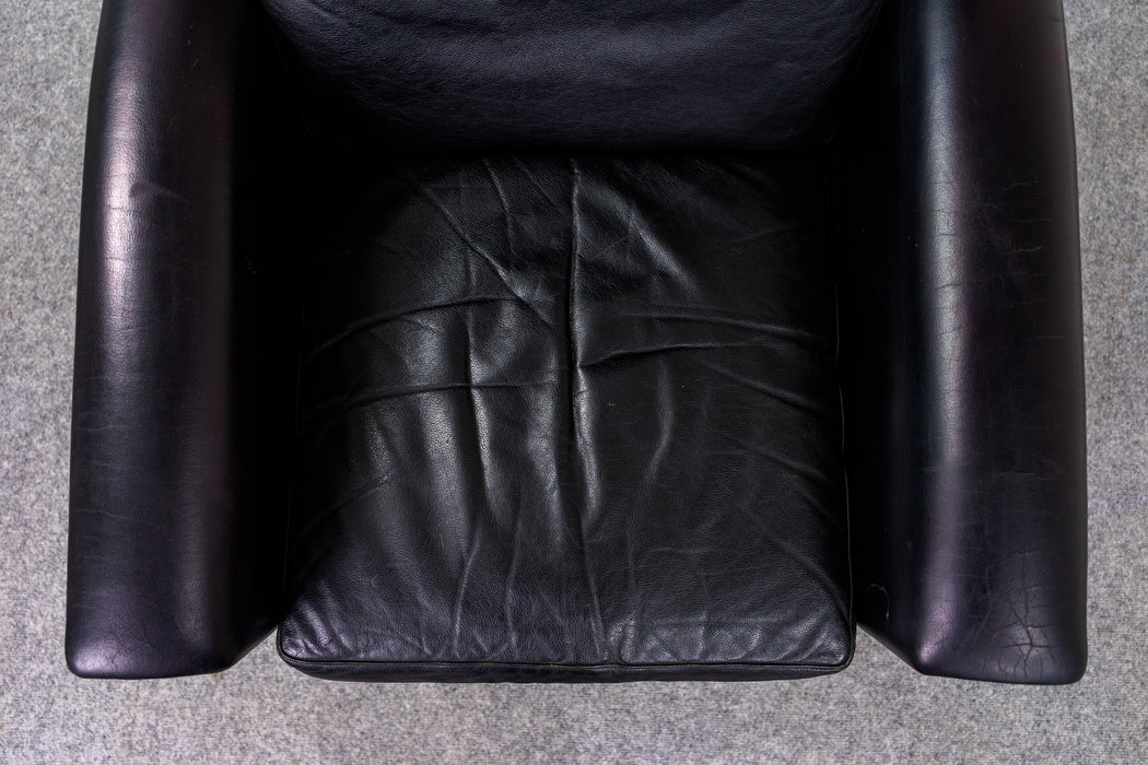 Leather and Teak Danish Lounge Chair - (321-255)