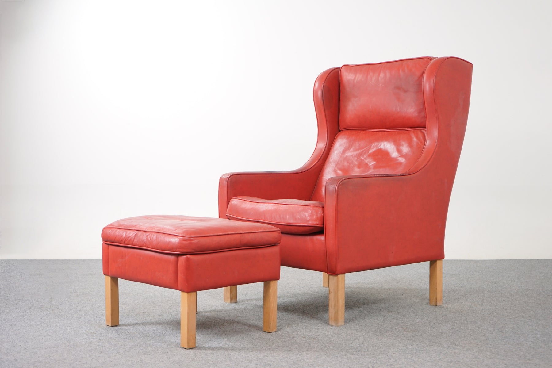 Danish Leather Lounge Chair + Footstool - (320-111)