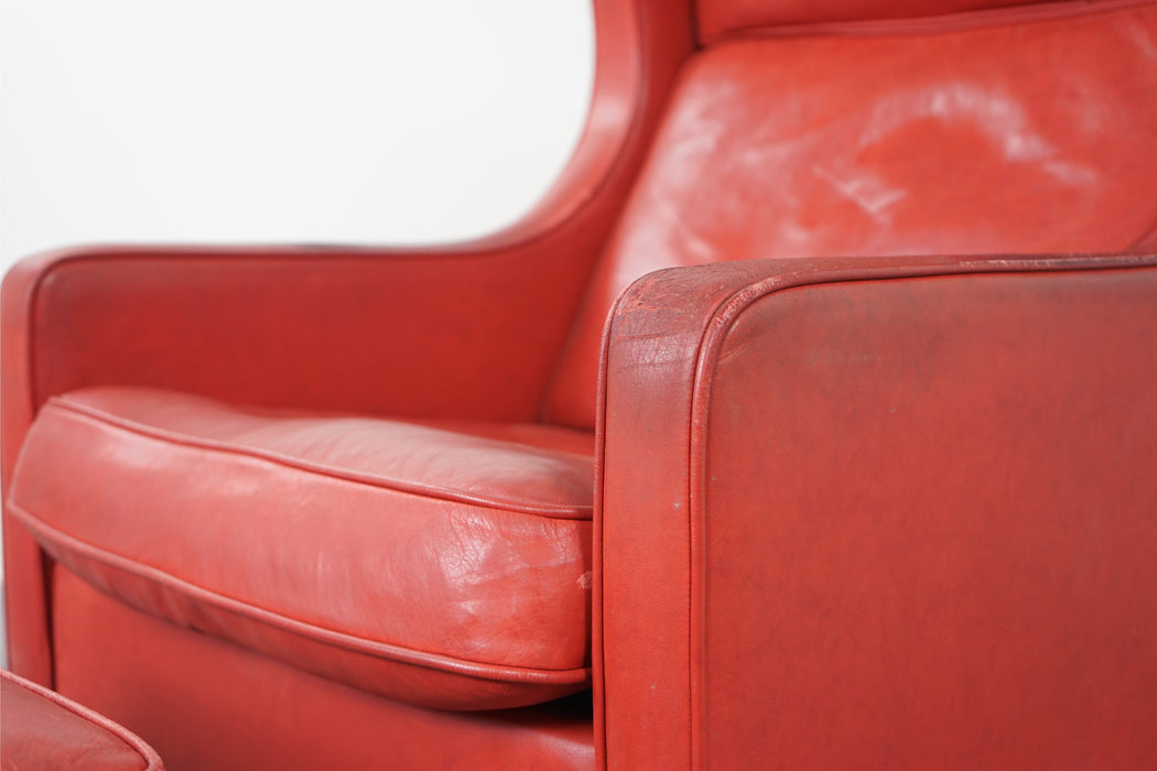 Danish Leather Lounge Chair + Footstool - (320-111)