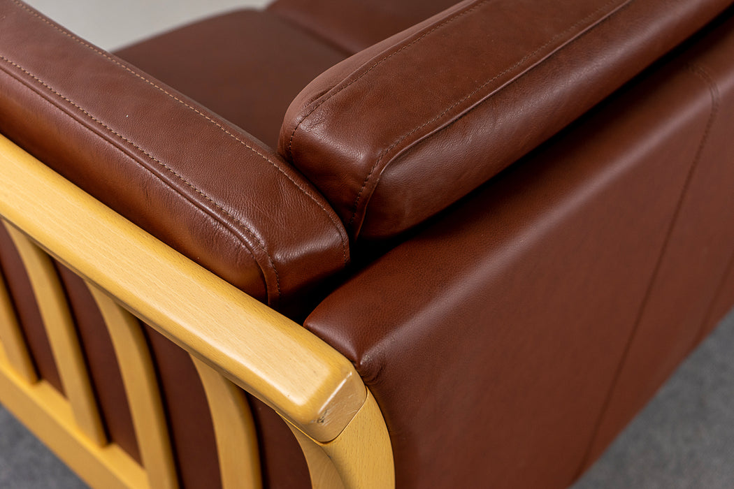 Danish Modern Beech & Leather Sofa - (323-059)