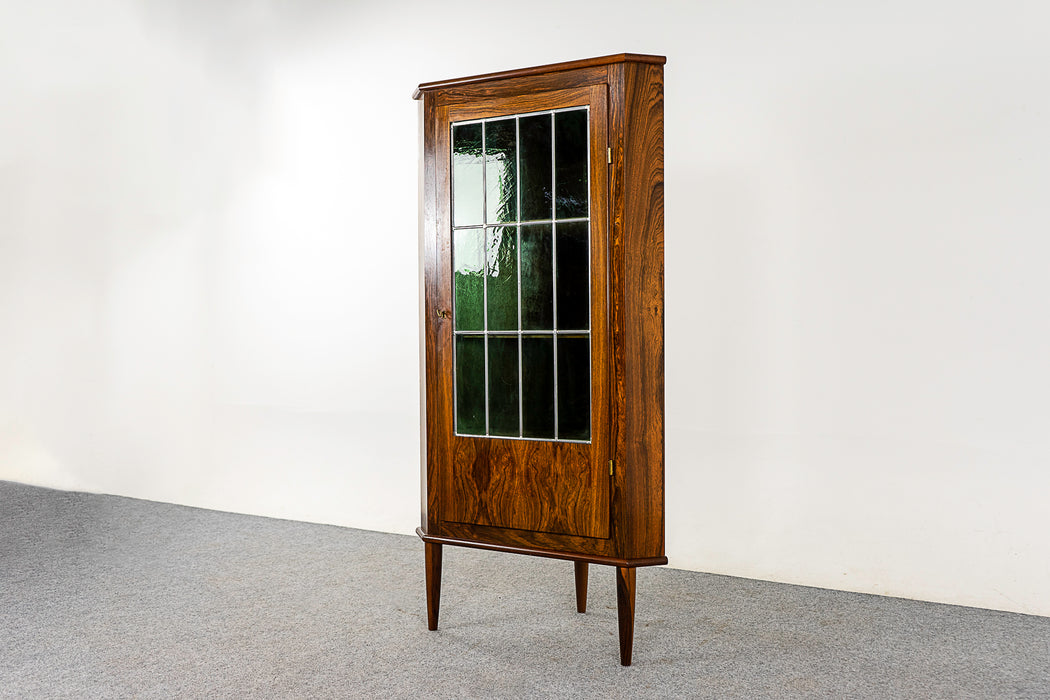 Danish Modern Rosewood & Glass Corner Cabinet - (323-122)