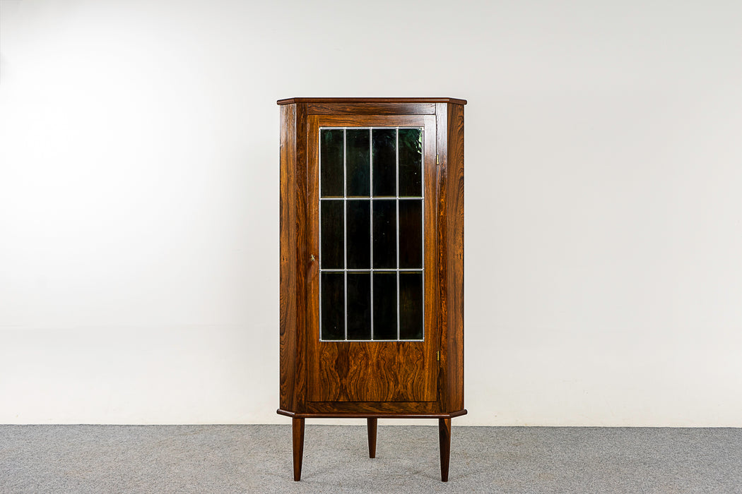 Danish Modern Rosewood & Glass Corner Cabinet - (323-122)