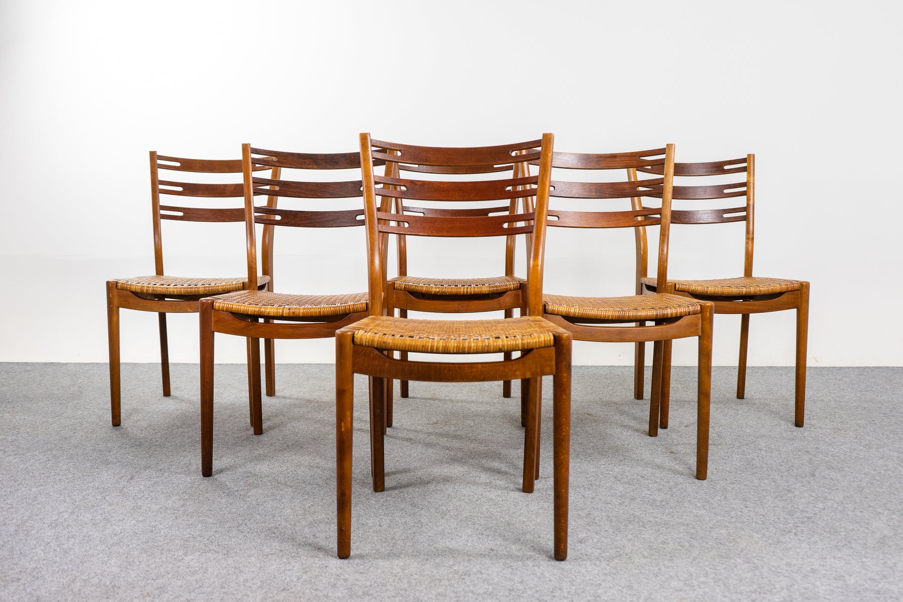 6 Vintage IKEA "Della" Teak & Rattan Dining Chairs - (321-100.1)